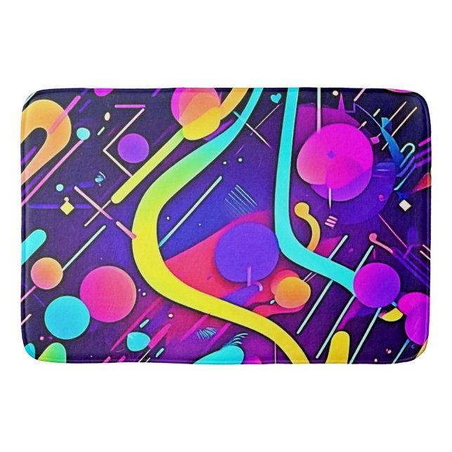 Neon Abstract Shape Art Bath Mat (Front)