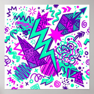 Neon Abstract Shapes and Patterns Square Poster