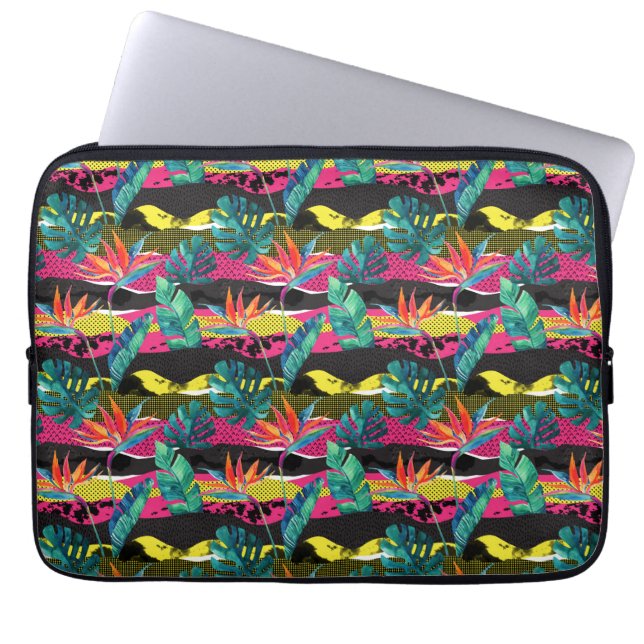 Neon Abstract Tropical Texture Pattern Laptop Sleeve (Front)