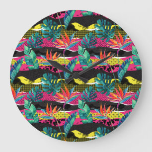 Neon Abstract Tropical Texture Pattern Large Clock