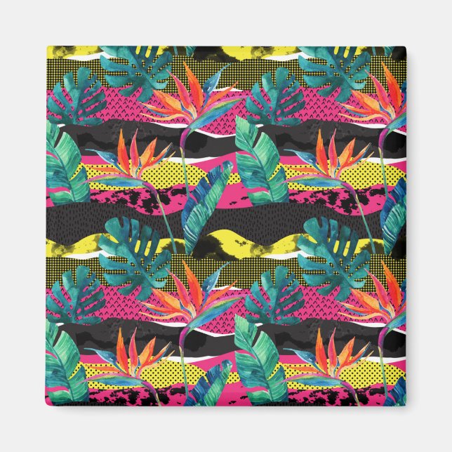 Neon Abstract Tropical Texture Pattern Magnet (Front)