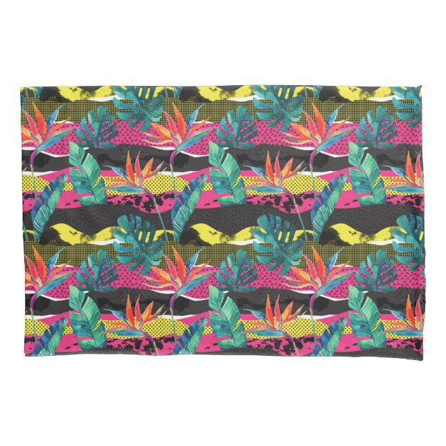 Neon Abstract Tropical Texture Pattern Pillowcase (Front-Left)
