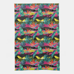 Neon Abstract Tropical Texture Pattern Tea Towel