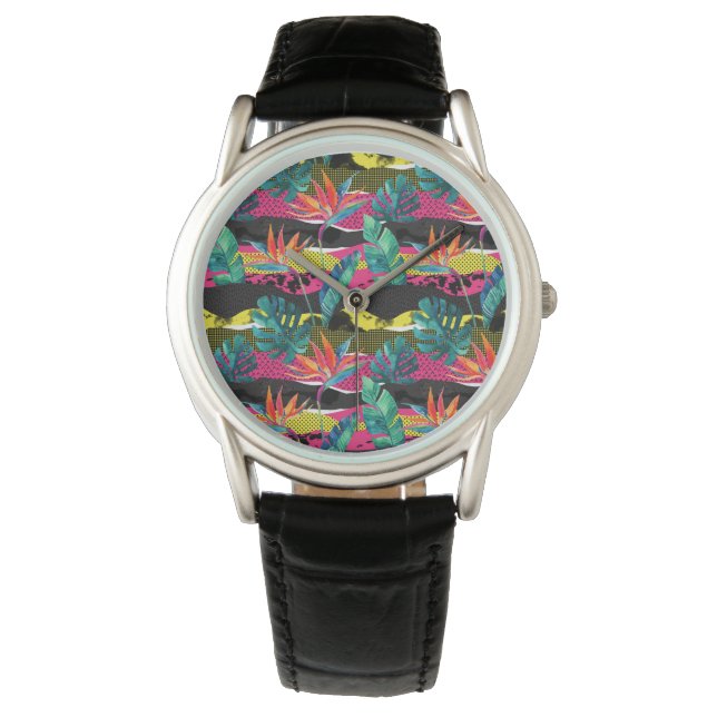 Neon Abstract Tropical Texture Pattern Watch (Front)