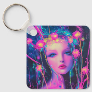 Neon Alien Goddess Key Ring