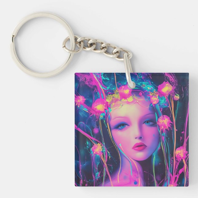 Neon Alien Goddess  Key Ring (Front)