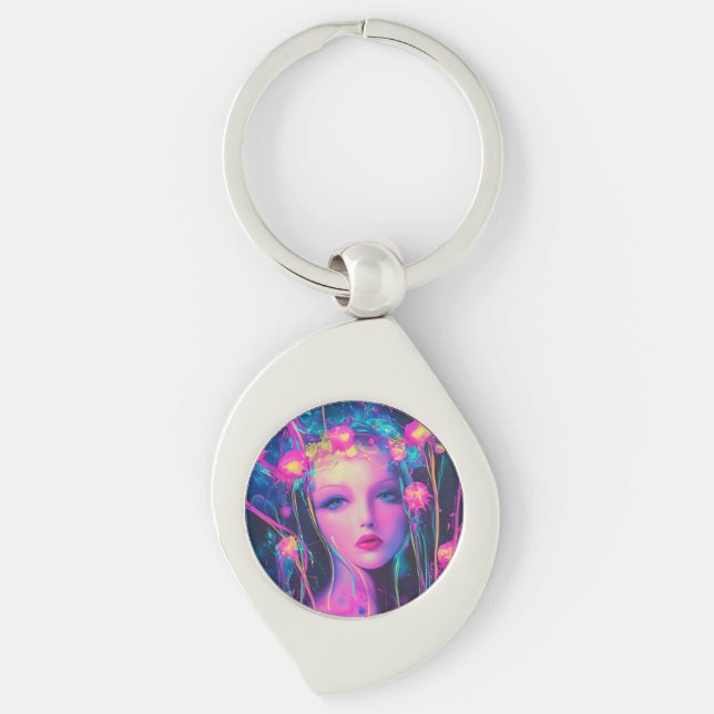 Neon Alien Goddess  Key Ring (Front)