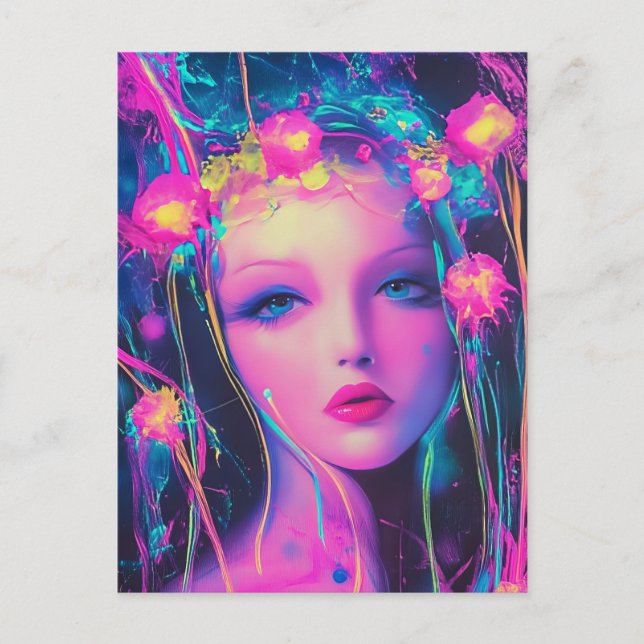 Neon Alien Goddess  Postcard (Front)
