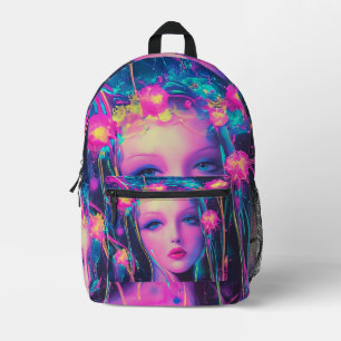Neon Alien Goddess  Printed Backpack