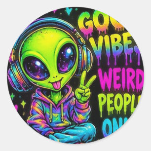 Neon Alien Good Vibes Sticker