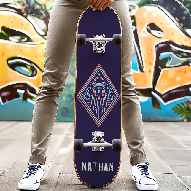 Neon Alien Invasion Personalised Name Skateboard (Creator Uploaded)