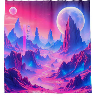 Neon Alien Planet Shower Curtain | Sci-Fi Cosmic B