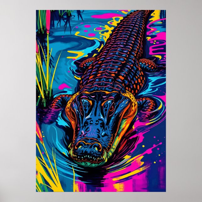 Neon Alligator Swamp Art Poster (Front)