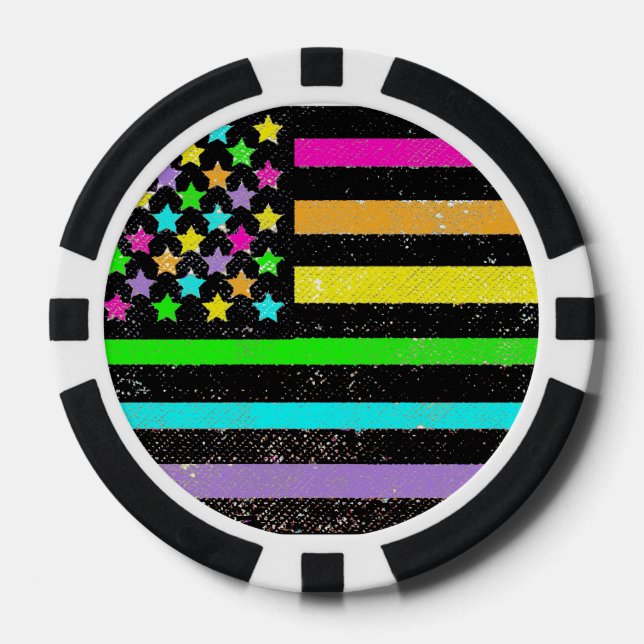 Neon American flag customisable poker chips (Front)