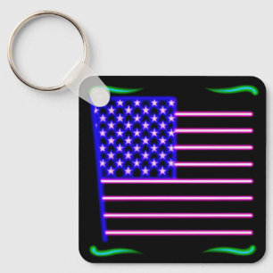 Neon American Flag  Key Ring