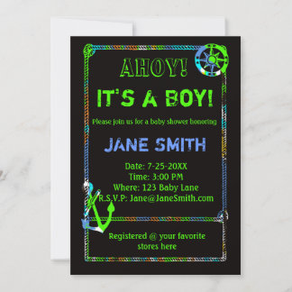 Neon Anchor Nautical Baby Shower Invitation