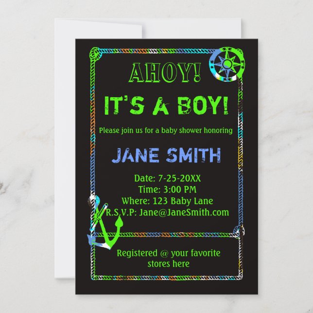 Neon Anchor Nautical Baby Shower Invitation (Front)