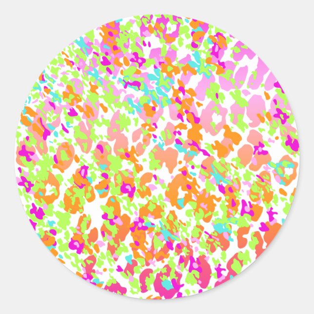 Neon animal cheetah rainbow print classic round sticker (Front)