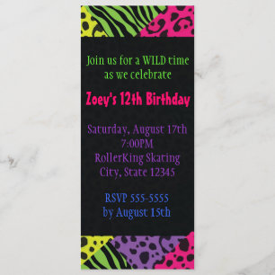 Neon Animal Print Colourful Zebra Leopard Party Invitation