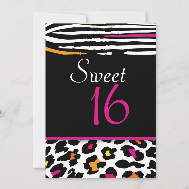 Neon Animal Print Sweet 16 Invitation 2 (Front)