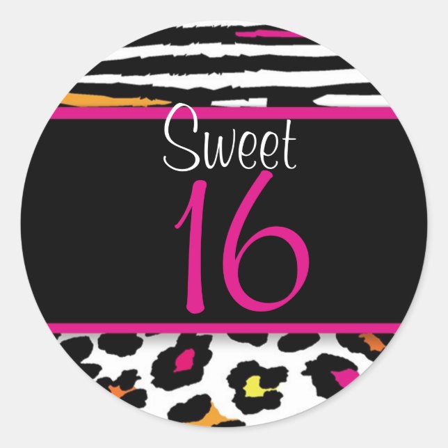 Neon Animal Print Sweet 16 Matching Sticker (Front)