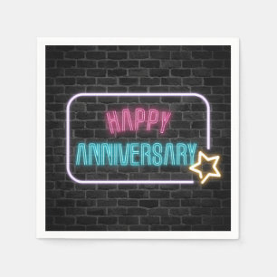 Neon Anniversary Sign On Brick Wall Napkin
