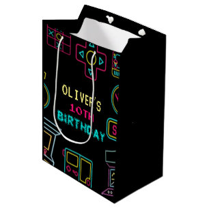 Neon Any year video games arcade birthday  Medium Gift Bag
