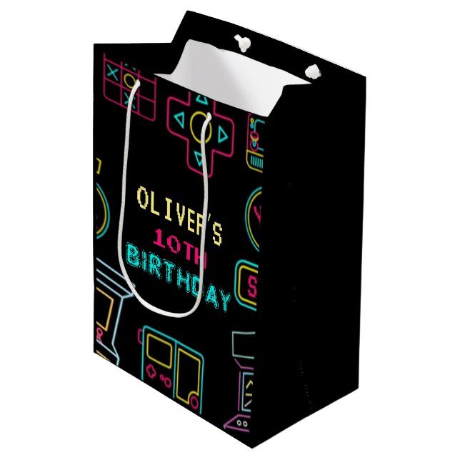 Neon Any year video games arcade birthday  Medium Gift Bag (Front Angled)