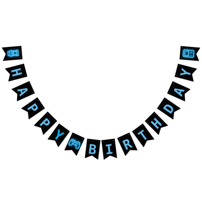 Neon any year video games birthday  bunting  (All)