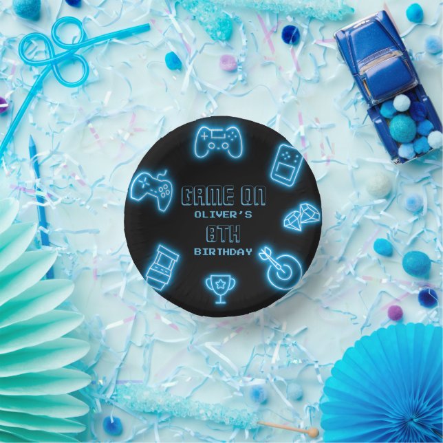 Neon Any year video games birthday  Paper Plate (Party)