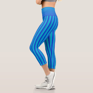 Neon Aqua And Purple Striped Capri Leggings