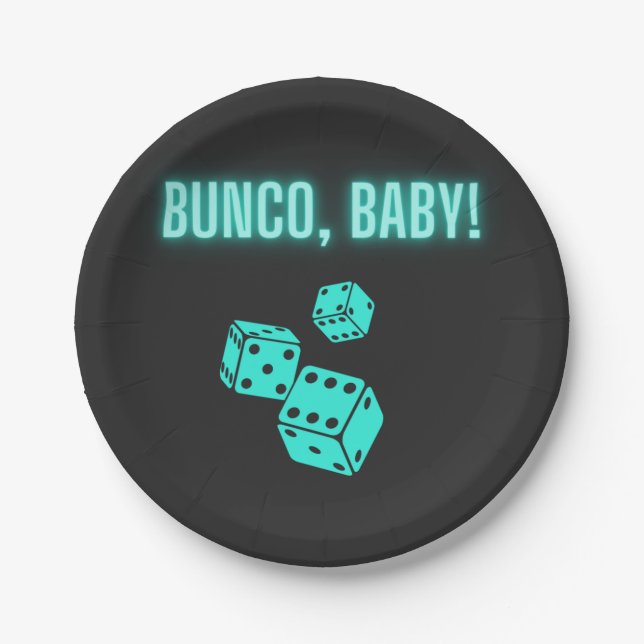 Neon Aqua Bunco Baby  Paper Plate (Front)