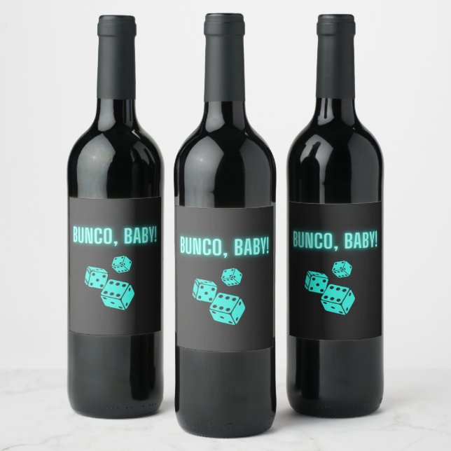 Neon Aqua Bunco Baby Wine Label (Bottles)