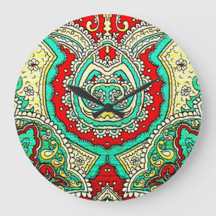 Neon arabesque ornament: 80s style. large clock