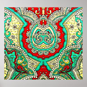 Neon arabesque ornament: 80s style. poster