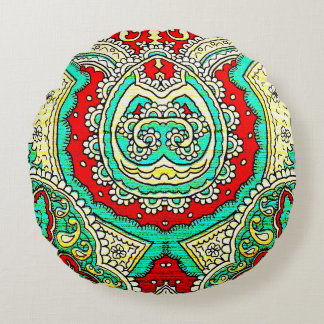 Neon arabesque ornament: 80s style. round cushion