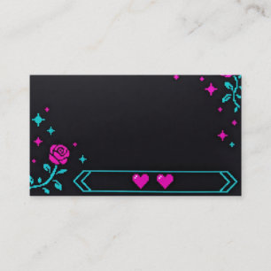 Neon Arcade Gamer Hearts Floral Place Card