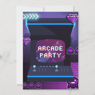 Neon Arcade Party Retro 80s Video Games Birthday  Invitation