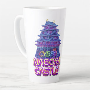 Neon art of "Nagoya Castle" in cyberpunk style Latte Mug