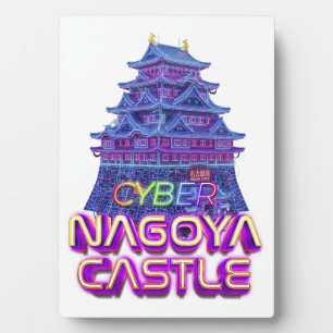 Neon art of "Nagoya Castle" in cyberpunk style Plaque
