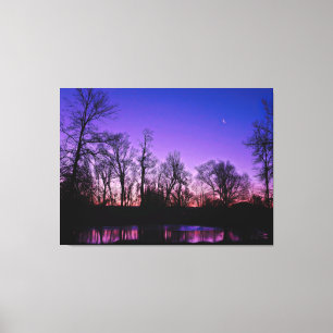Neon Art Sunrise Lake Reflection Canvas Print