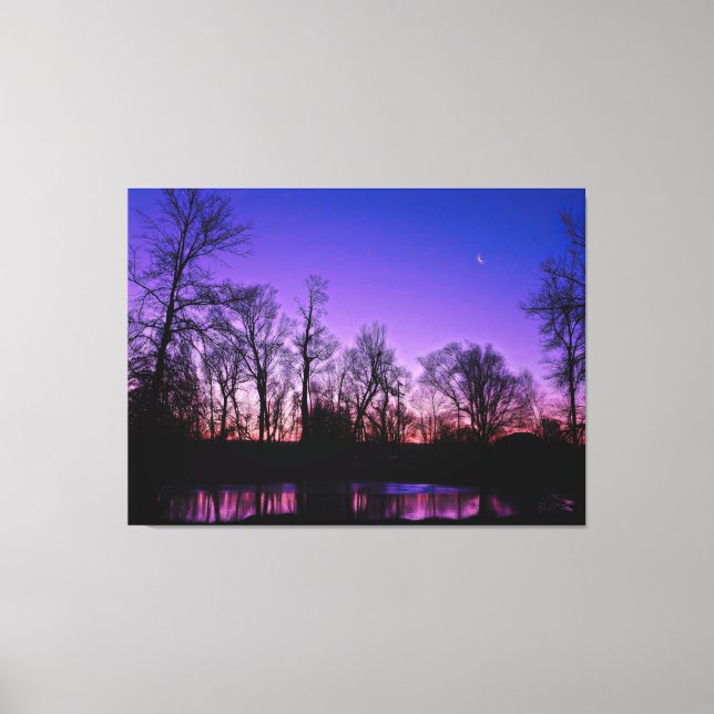 Neon Art Sunrise Lake Reflection Canvas Print (Front)