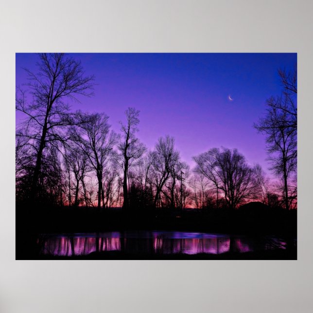 Neon Art Sunrise Lake Reflection Poster (Front)