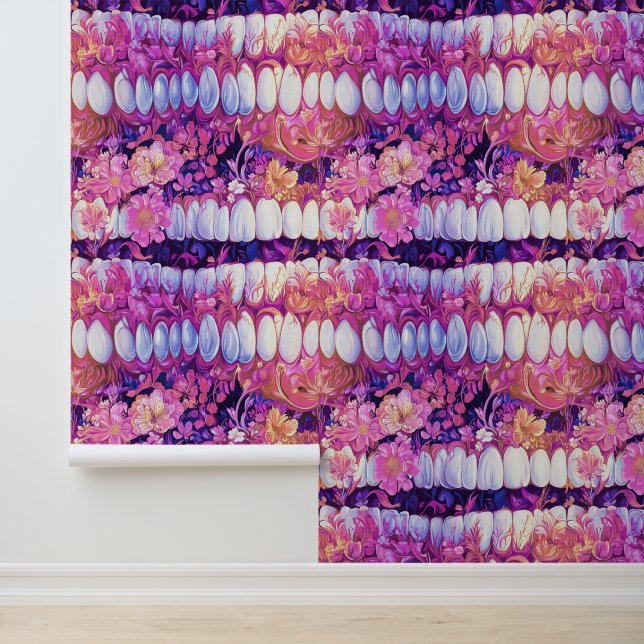 Neon Art Teeth Flower Smile Dental Clinic Decor Wallpaper (Application)