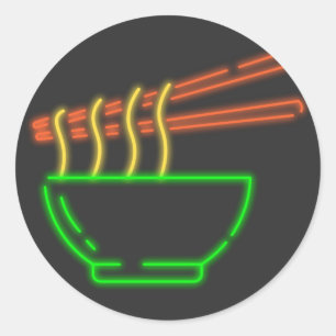 Neon Asian Noodle Bowl  Classic Round Sticker
