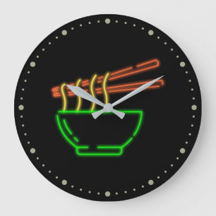 Neon Asian Noodle Bowl Large Clock