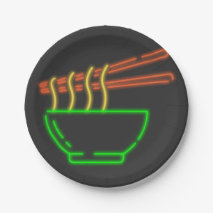 Neon Asian Noodle Bowl Paper Plate