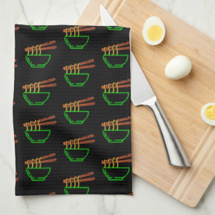 Neon Asian Noodle Bowl Pattern Tea Towel