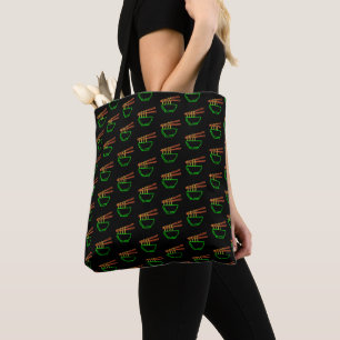 Neon Asian Noodle Bowl Pattern Tote Bag