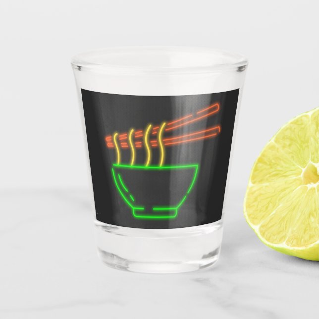Neon Asian Noodle Bowl  Shot Glass (Front)